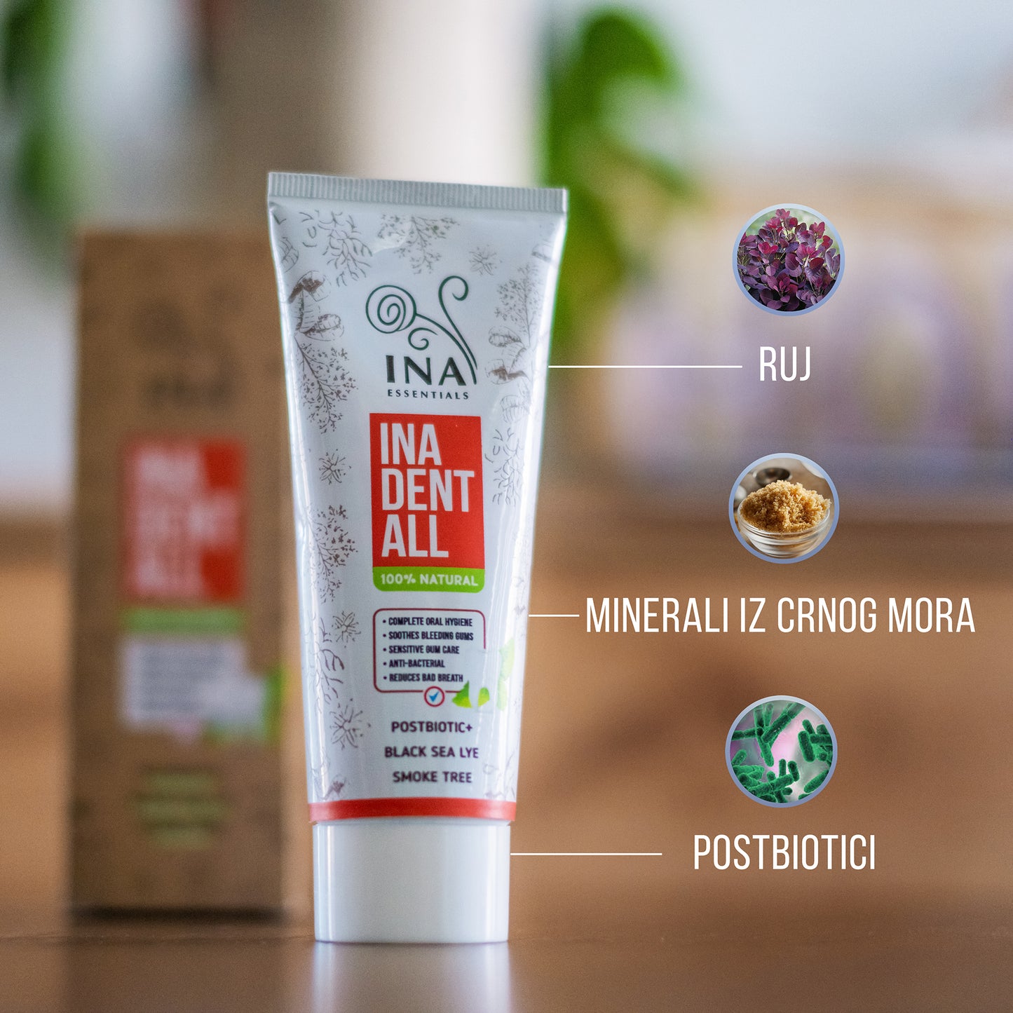 Prirodna pasta za zube bez fluora sa rujem, mineralima iz Crnog mora i postbioticima - Ina Dent-All