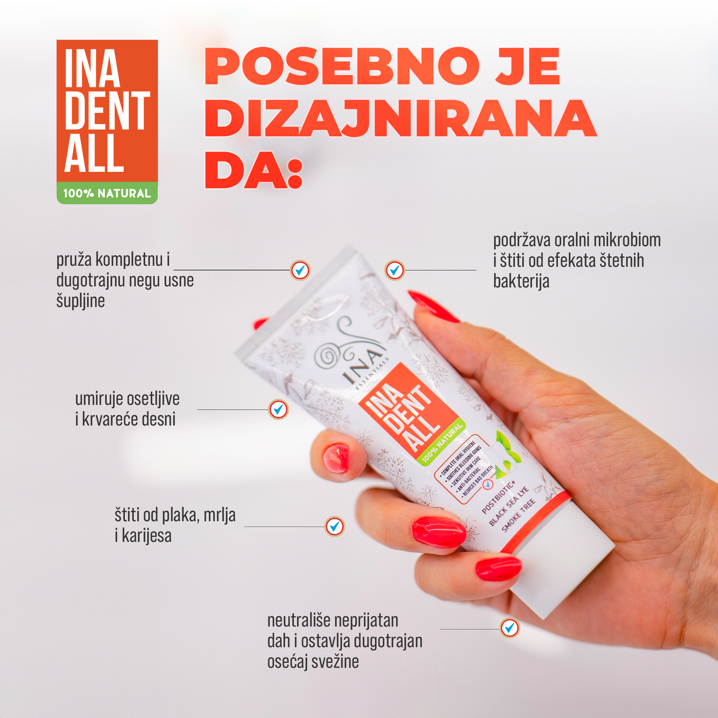 Prirodna pasta za zube bez fluora sa rujem, mineralima iz Crnog mora i postbioticima - Ina Dent-All
